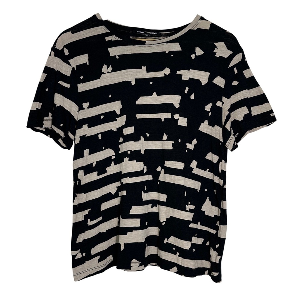 Proenza Schouler Abstract Stripe Tee Womens Medium Black Beige Short Sleeve